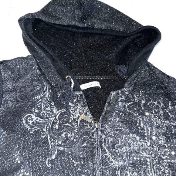 Maurices Womens Black Sequin Embellished Zip Up Hoodie Size 3X - Picture 2 of 8